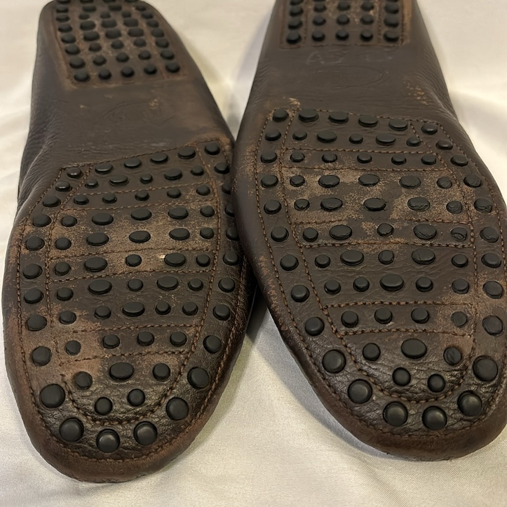 Tod's Brown Loafers Driving Moc Shoes Men Size 9.5 pebbled leather - Picture 9 of 10